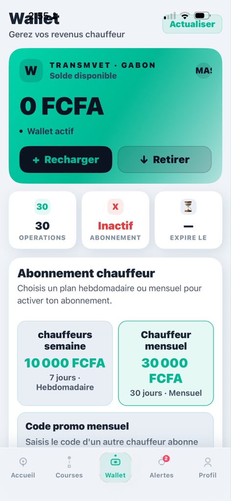 Wallet chauffeur TRANSMVET